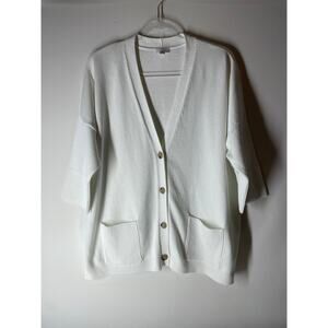J.Jill White Knit Loose Fit Chunky 3/4 Sleeve Sweater Button Cardigan Size XLP